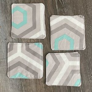 🔥 5/$25 NEW Set of 4 Grey/White Fabric Coasters made w/outdoor furniture fabric